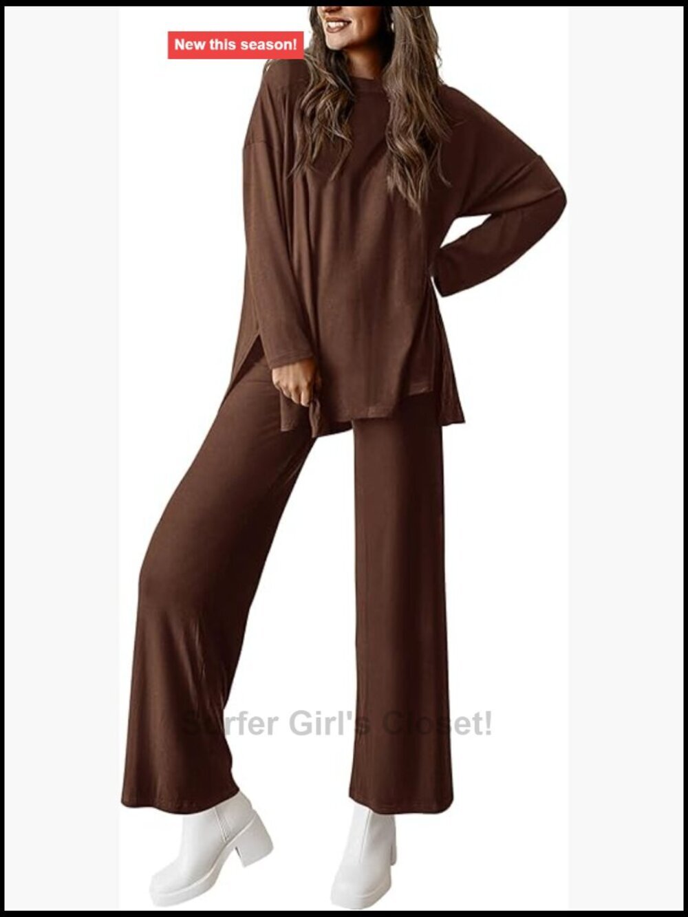 Two Piece Lounge Set Long Sleeve Wide Leg Pants Tracksuit Travel Outfits